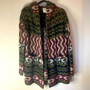 Abercrombie & Fitch Geometric Boho Long Hooded Cardigan with Pockets
